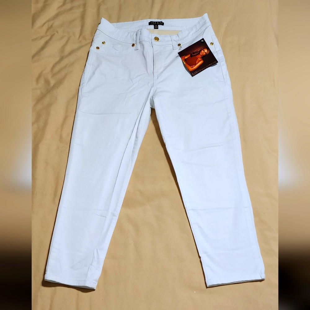 NWT IMAN white denim crop skinny Capri size 6P